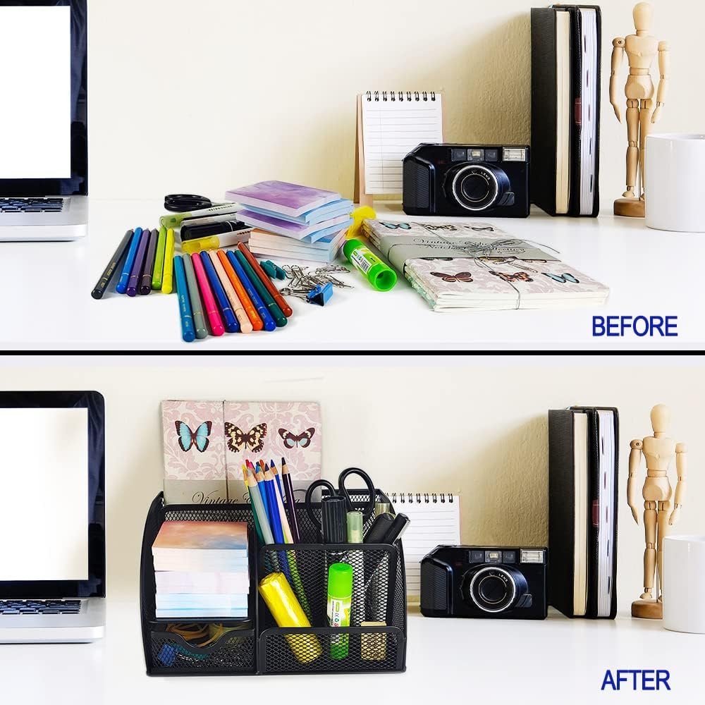 Pencil Holder for Desk, Metal Mesh Stationary Desktop Organizer, Strong Pen Holder Pencil Holder for School, Office and Home Desktop Accessories storage (Black)