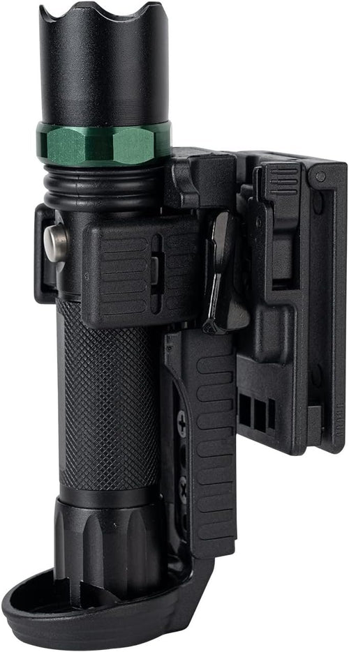TACNEX Quick Release Flashlight Holder w/Duty Belt/MOLLE Vest Clip Tactical Torch Holster Rotatable Light Carry Case Support Stand fit 1"-1.25" Diameter Flashlight for Police Leo Security Military