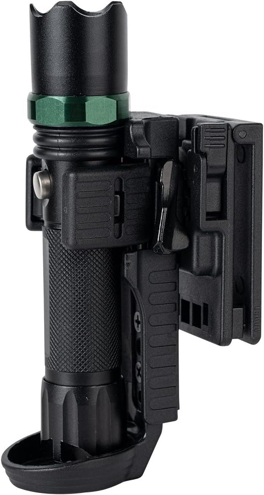 TACNEX Quick Release Flashlight Holder w/Duty Belt/MOLLE Vest Clip Tactical Torch Holster Rotatable Light Carry Case Support Stand fit 1"-1.25" Diameter Flashlight for Police Leo Security Military