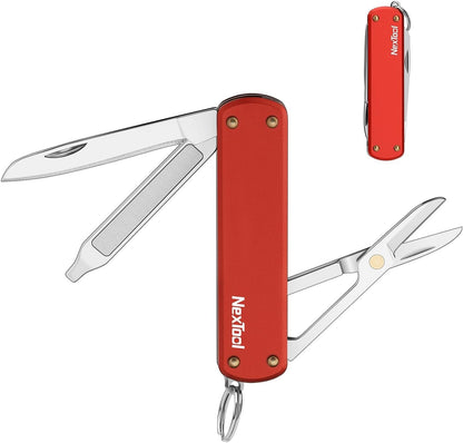 NexTool Keychain Knife, 5 in 1 Mini Multitool Key Chians, Small Pocket Knife with Key Ring, Scissors, Screwdrivers and Nail File, Cool Gadget Gifts for Men Women Dad Boyfriend Everyday Carry (Red)