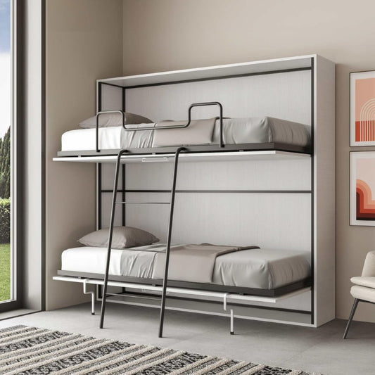 IMAGO FACTORY Kendo Double – Folding Single Bed with 2 Concealed Beds (L.200 P.106 H.191) Horizontal Fold-Out Bed 100% Made in Italy (Mattresses Not Included, Ash White)