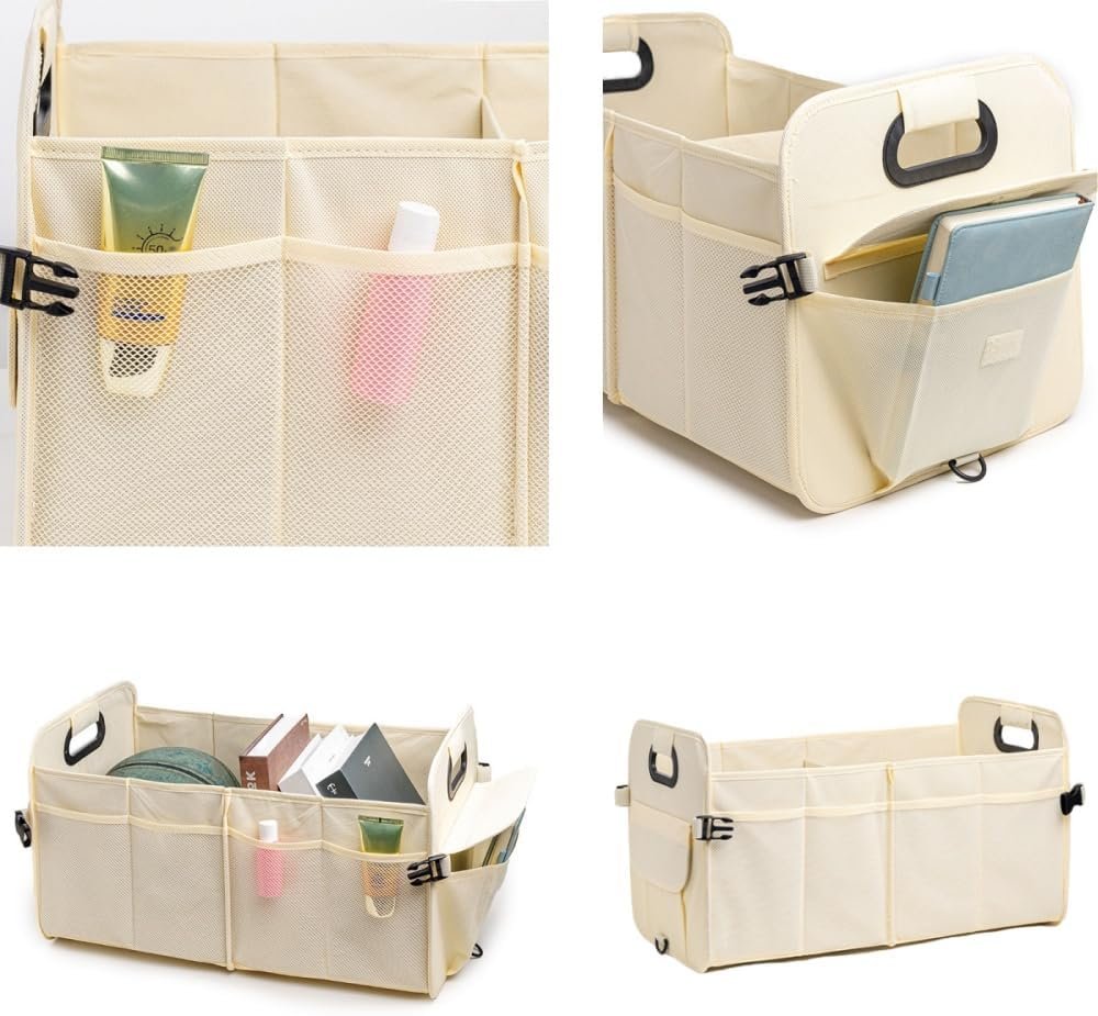 Naisfei Car Trunk Organizer, Vehicle Boot Storage Bag, Super Capacity Seatback Collapsible Adjustable Compartment Reinforced Handles Trunk Tidy Cargo Organiser (21.6 x 12.6 x 12.6 inches)