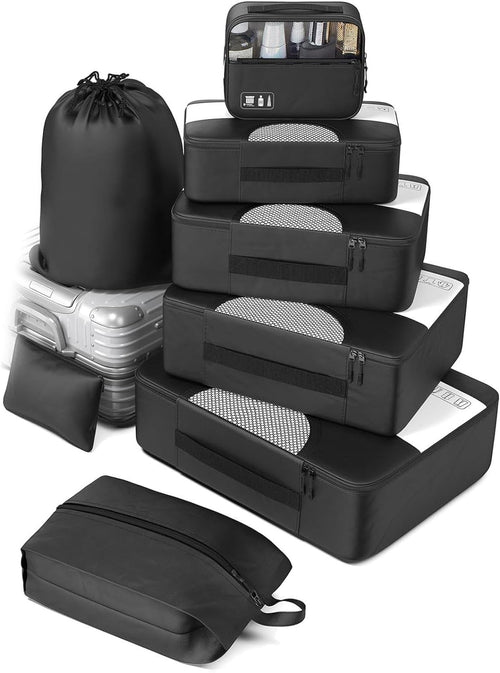 8 Pieces Space Saving Suitcase Organizer, Packing Cubes, Travel Travel Suitcase Organizer, Black