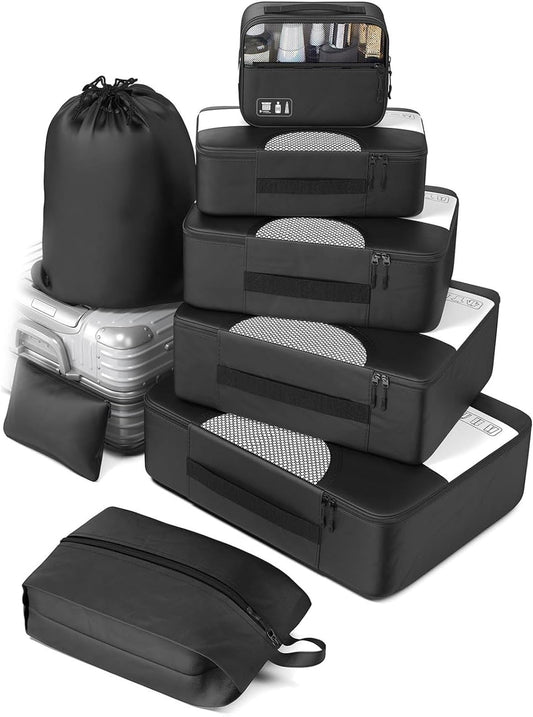 8 Pieces Space Saving Suitcase Organizer, Packing Cubes, Travel Travel Suitcase Organizer, Black