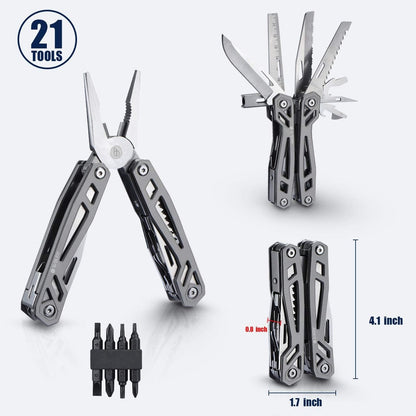 Gift for Him, BIBURY Multitool Pliers,Titanium 21-in-1 Multi-Purpose Pocket Knife Pliers Kit, 420 Durable Stainless Steel Multi-Plier Multi-Tool for Survival, Camping, Hunting, Fishing and Hiking