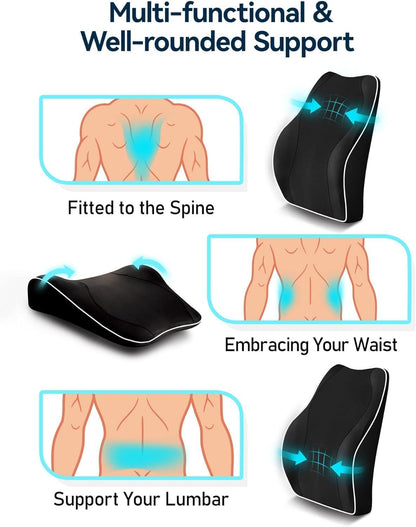 Lumbar Support Pillow for Office Chair, Ergonomic Back Support for Office Chair, Car, Computer, Gaming Chair, Sofa Back Support, Recliner Memory Foam Back Cushion for Pain Relief Improve Posture