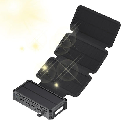 Solar Power Bank, Hand Crank Charger, Wireless Battery Pack, Built-In Led Light, Sos Alarm Function,black, For Outdoor, Travel, Camping, Hiking, Use