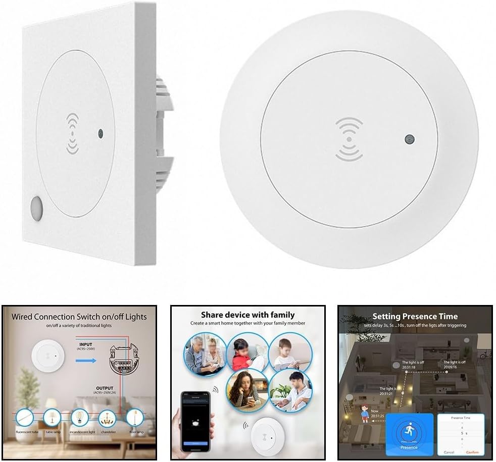 Sensore di presenza umana mmWave da 24 GHz con rilevatore di luce per Tuya WiFi Smart Lighting Control (versione Sidewall)