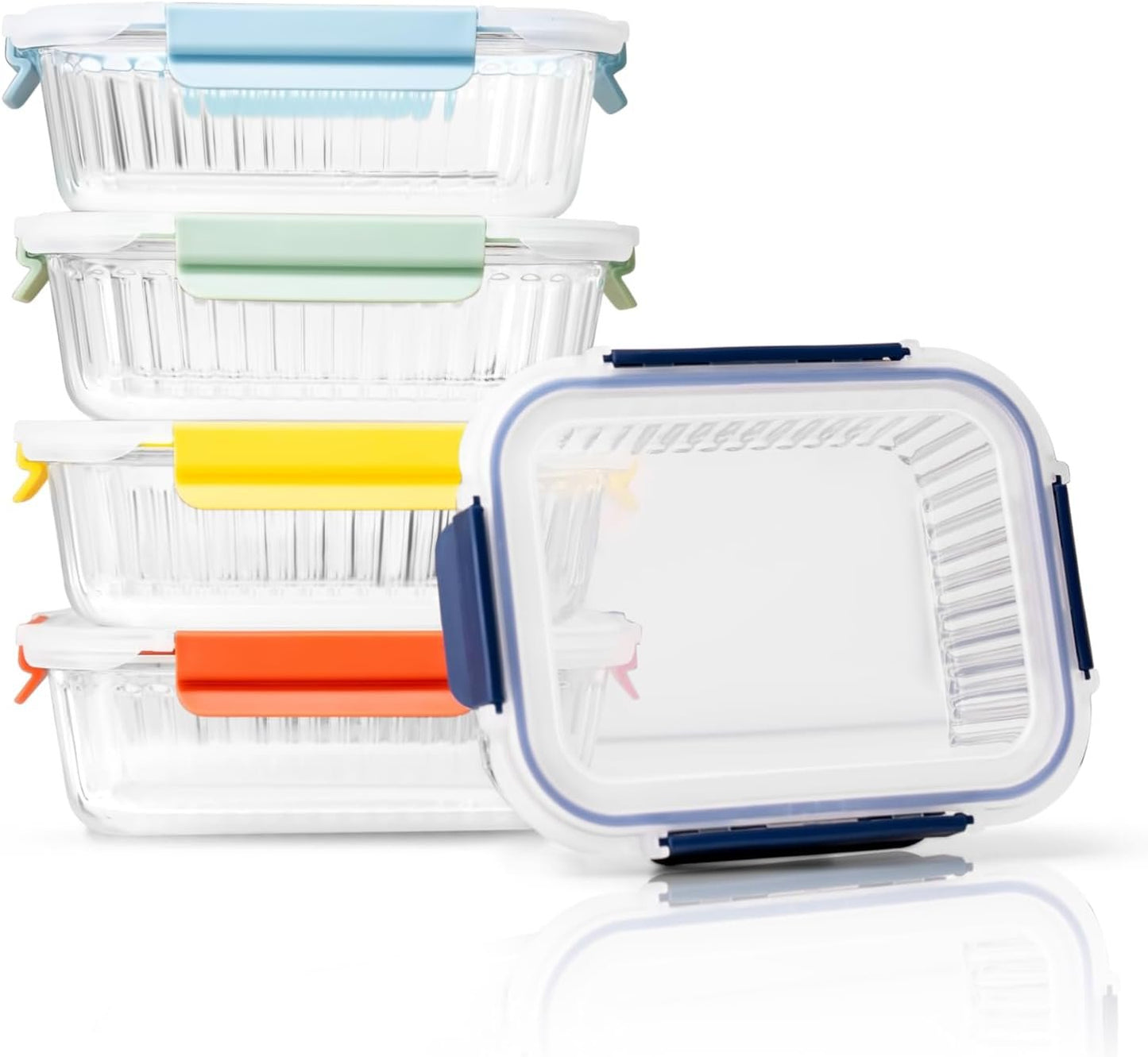 Ceywa 5-Pack 36 oz Sculpted Glass Food Storage Containers with Lids - Borosilicate Glass Meal Prep Container - Airtight, Leak-Proof Food Prep Containers, Microwave, Freezer, Oven Safe & BPA Free