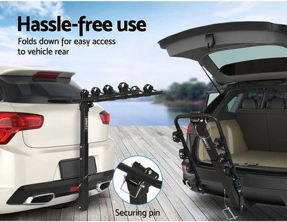 Giantz 4 Bike Carrier Rack, Tow Bar Bikes Boot Rear Racks Car Hitch Trunk Bicycle Carriers Automotive Sports Transporting Road Bicycles Caravan Organizers and Storage, Foldable Lock Black