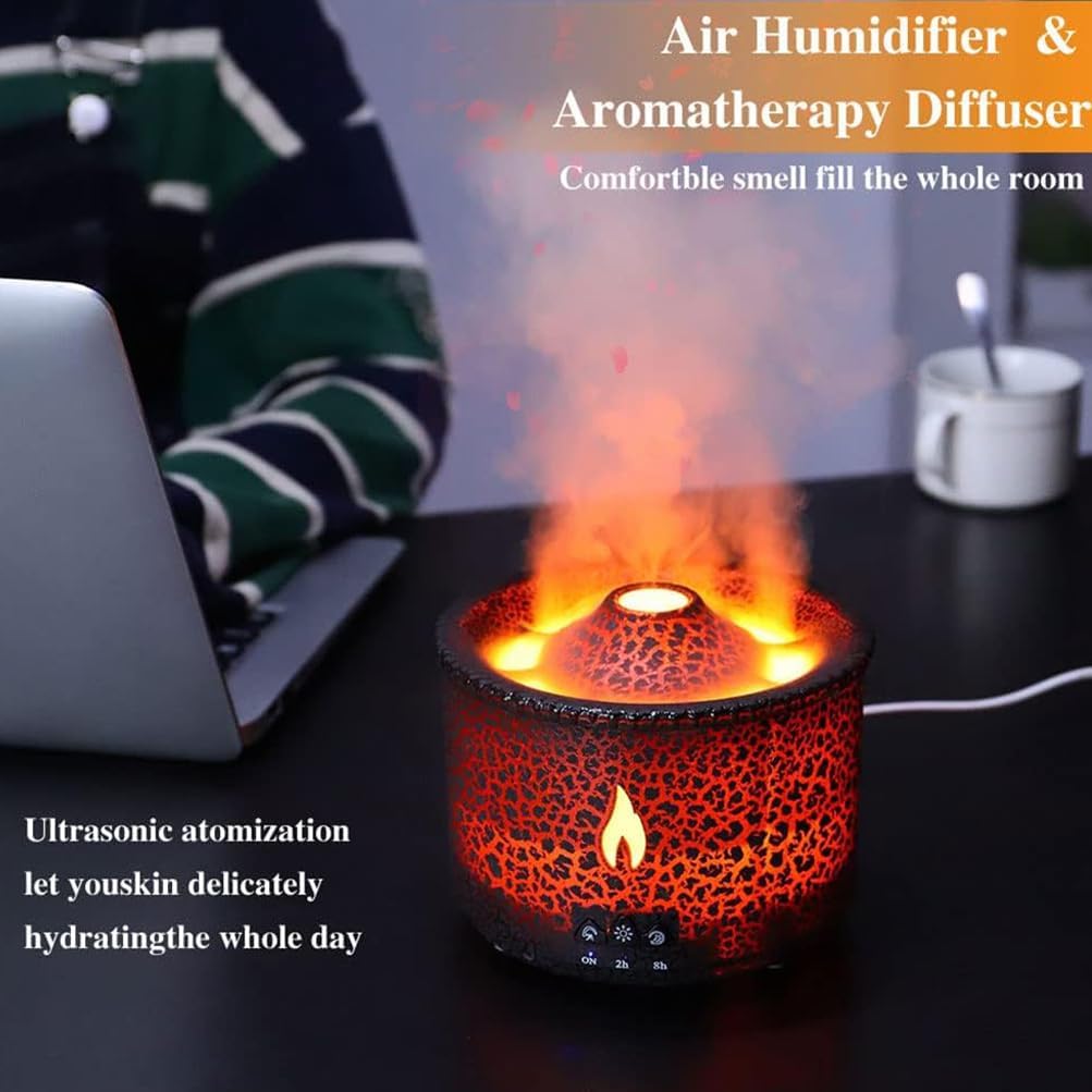 Essential Oil Diffuser, Volcano Air Humidifiers with LED Lamp, 300ml Spray Humidifier with 2 Modes Fire Mist Waterless Auto Shut Off Aromatherapy Diffuser with Remote Control for Bedroom Home, Office
