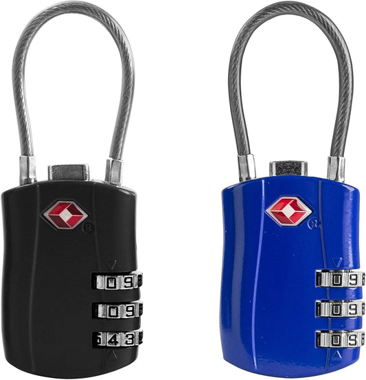 UP Security TSA Locks for Luggage, Small Padlock Combination with Cable, Luggage Locks TSA Approved, Combo Padlock with Code, for Travel Suitcase, Gym Locker, Gun Case, Backpack Zipper (Black+Blue