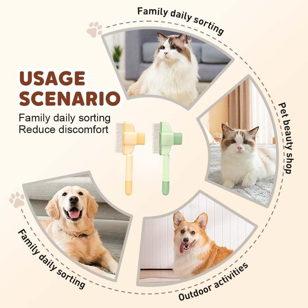 Self-Cleaning Pet Flea Comb Grooming Brush, Cat Dog Brush for Massaging and Cleaning Shedding Pet Hair, Pet Grooming Brush for Short& Long Hair, Pet Flea Comb forr Cats & Dogs (Green)