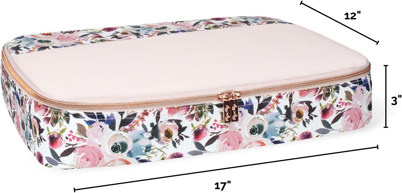 Itzy Ritzy Packing Cubes – Set of 3 Large Packing Cubes or Travel Organizers; Each Cube Features a Mesh Top, Double Zippers and a Fabric Handle; Blush Floral - Large Set (LPC9100)