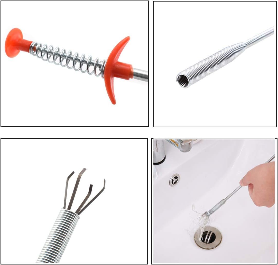 SDTC Tech 2-Pack Spring Pipeline Dredge Hook Cleaner Gripper Grabber Pickup Tool Flexible Drain Clog Remover Retractable Claw Retriever for Kitchen Bathroom Toilet Tub (24inch + 64inch)
