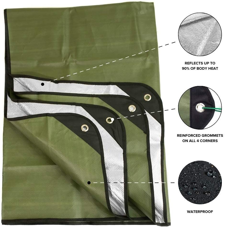 Arcturus Heavy Duty Survival Blanket – Insulated Thermal Reflective Tarp - 152 x 208cm. All-Weather, Reusable Emergency Blanket for Car or Camping (Olive Green)