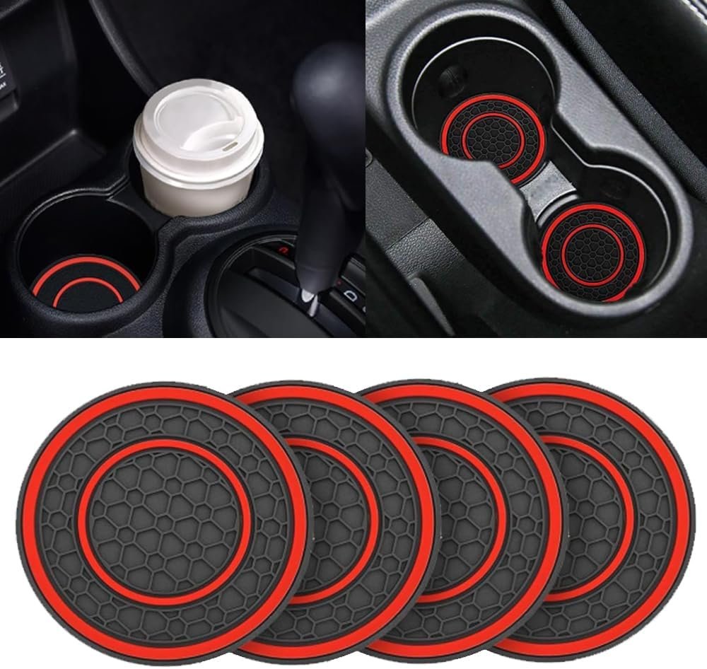 4 Pack 2.75 Inch Car Coasters for Cup Holder,Universal Auto Waterproof Coasters No-Slip Anti Dust Insert Coaster,Silicon Insulation Cup Mats for Vehicle Interior,Interior Accessories for Most Cars