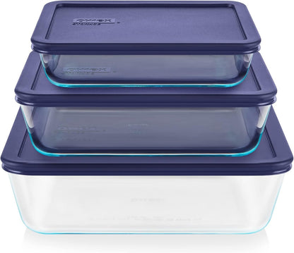 Pyrex Simply Store Rectangular Glass Food Storage Container Set with Lids (6-Piece Set)