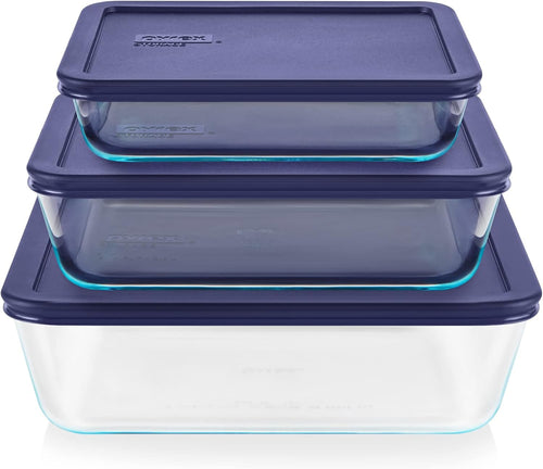 Pyrex Simply Store Rectangular Glass Food Storage Container Set with Lids (6-Piece Set)