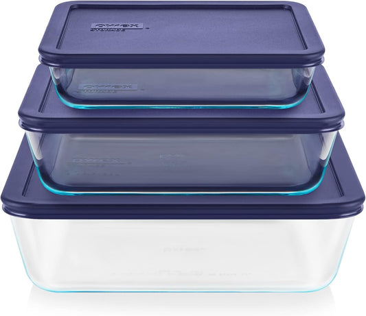 Pyrex Simply Store Rectangular Glass Food Storage Container Set with Lids (6-Piece Set)