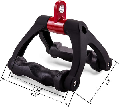Double D Handle for Cable Machine - Ergonomic Row Handle Cable Attachment - Triangle V Bar Grip LAT PullDown Attachments for Home Gym（Black）