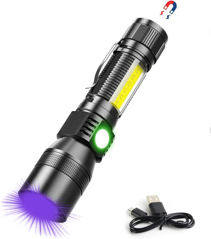 LudoPam UV Rechargeable Flashlights Tactical,1000 High Lumens 3 in 1 LED Black Light Flashlight -Magnetic Base/Sidelight/Zoomable, Bright Pocket Flash Light for Stains Detection Camping Emergency,1PCS
