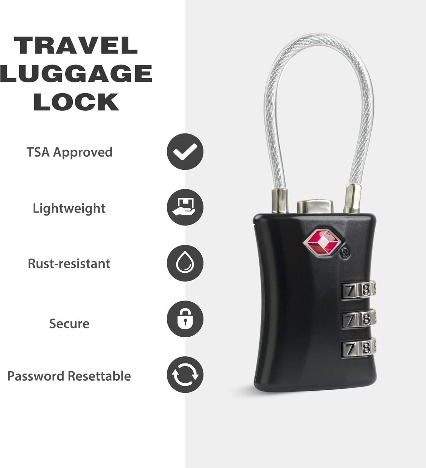 UP Security Suitcase Locks TSA Approved, Small Padlock Combination, TSA Locks for Luggage, Combo Travel Padlock with Code for Backpack, Gym Locker, Ammo Can, Gun Case, Bag Zipper, Box (Black)