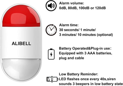ALIBELL Personal Alarm 120dB Siren, Emergency Alarm System for Home/Shop/Factory, 2 Emergency Buttons + 1 Siren (Battery Operated and Plug-in Mains Powered)