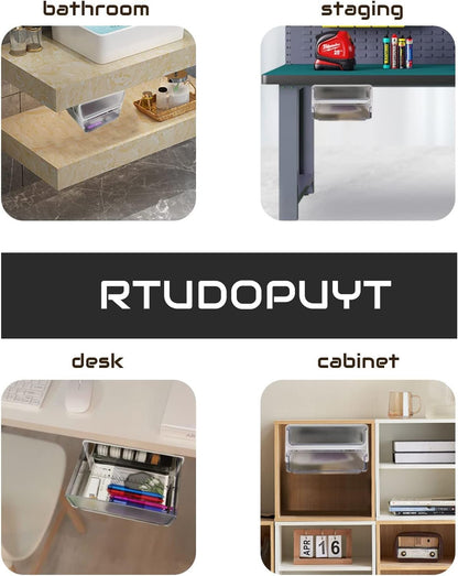 RTUDOPUYT Desk Drawer Attachment, 2 Layers Under Desk Drawer Organizer Slide Out, Adhesive Drawer, Home Office Organization Plastic Desk Accessories & Workspace Organizers (white)