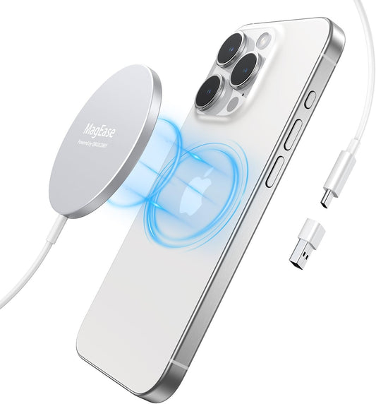 EXW Magnetic Wireless Charger, 15 W Fast Wireless Charger for magsafe, Compatible with iPhone 16/15/14/13/12 Series and AirPods 4/3/2/Pro/Pro 2 (White)