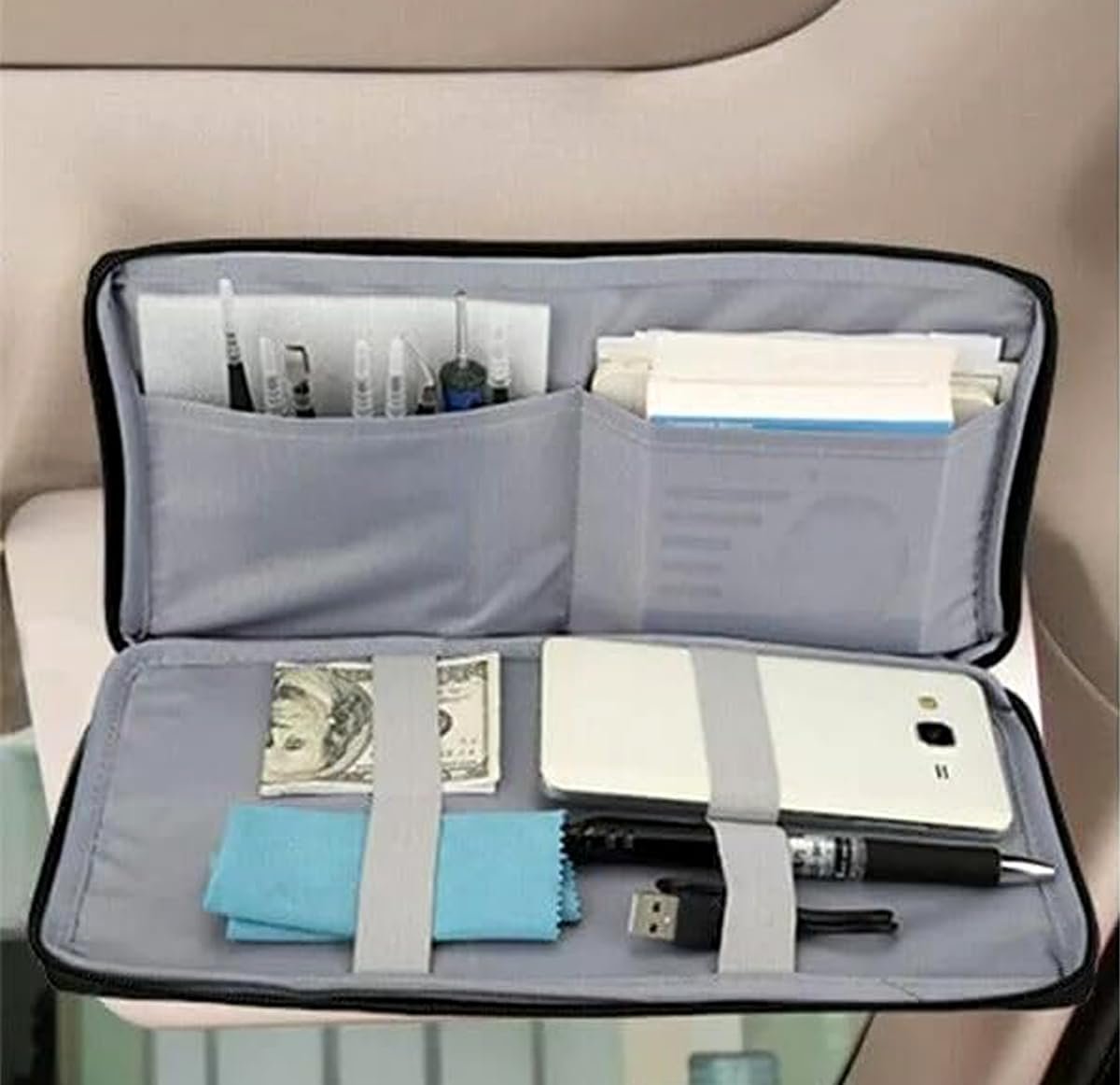 Car Sun Visor Organizer, SUV, Trucks, Multi-Pocket Visor Storage Pouch, Auto Interior Accessories for Cards Pens Sunglasses Document