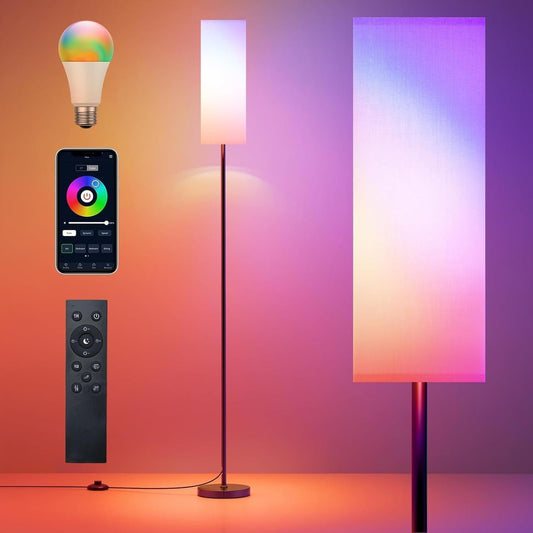 173cm Floor Lamp for Living Room, RGB Smart LED Corner Lamp with Remote Control and Stepless Dimmable Colors Temperature & Brightness, Tall Reading Lamp for Bedroom Office Kid Room
