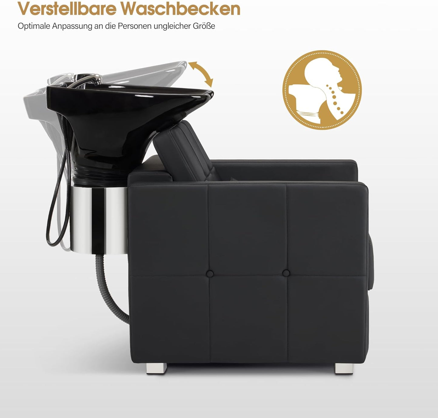 Barberpub Hairdressing Chair with Washbasin, Adjustable Ceramic Hairdressing Basin for Hairdressing SPA Salon 8010 (Black/PVC)