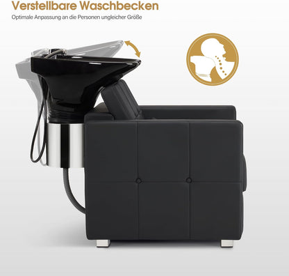 Barberpub Hairdressing Chair with Washbasin, Adjustable Ceramic Hairdressing Basin for Hairdressing SPA Salon 8010 (Black/PVC)