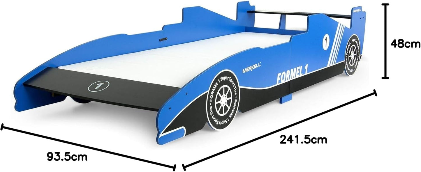 Leomark Wooden Children's Bed, Cot with Mattress 200 x 90 cm, Bolid Formula F1, Children's Bedroom Furniture Blue