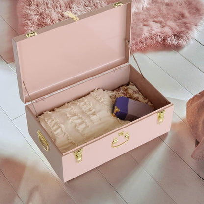 Vixdonos Decorative Metal Box Storage Trunks Set of 2 College Dorm Chest with Handle (Pink)
