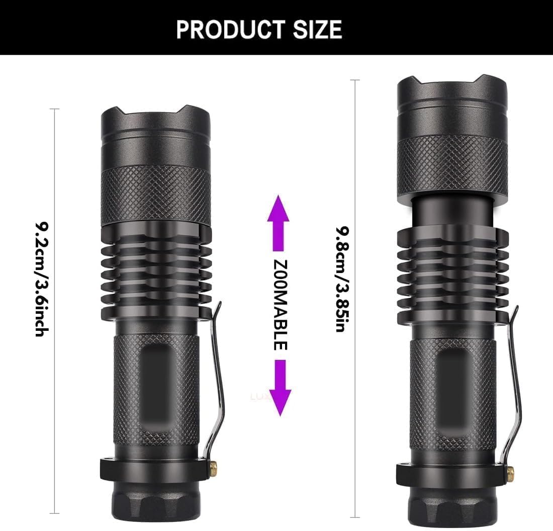 UV Torch,T Tersely UV Light Ultraviolet LED Flashlight Blacklight Portable Flashlight Torches 395nm LED Black Light Mini Flashlights Detector Zoomable with Clip SK68(AA Batteries Not Included)