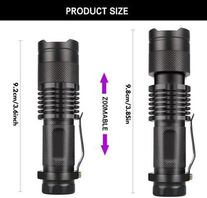 UV Torch,T Tersely UV Light Ultraviolet LED Flashlight Blacklight Portable Flashlight Torches 395nm LED Black Light Mini Flashlights Detector Zoomable with Clip SK68(AA Batteries Not Included)