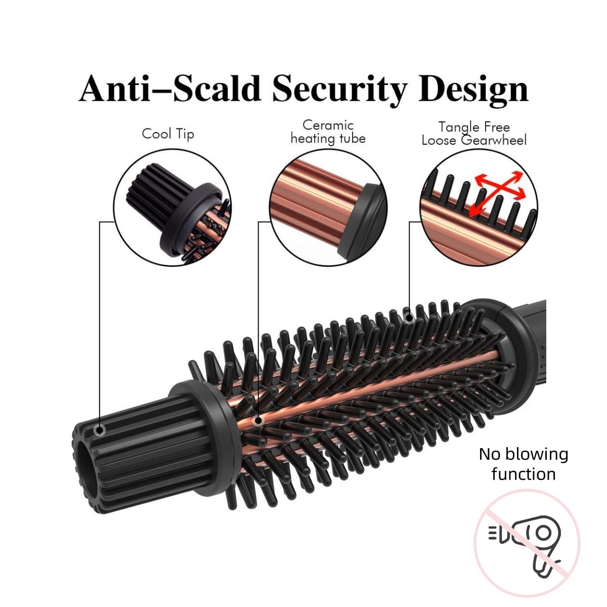 Curling Iron Brush, Ceramic Tourmaline Ionic Hair Curling Wand, Curling Brush with Barrel & Anti-Scald Bristles for All Hair Types