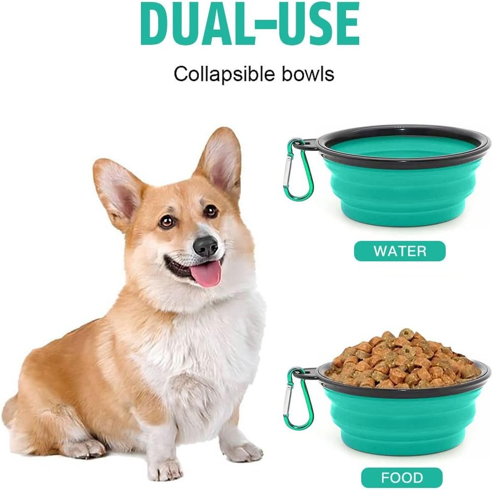 Folklyzo Collapsible Dog Bowl, Portable Pet Feeding Watering Dish, Light Green