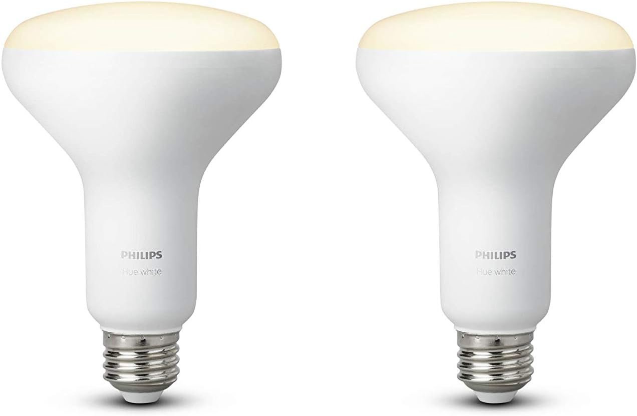 Philips Hue White 9W Equivalent 65W BR30 Base E26 LED Smart Bulb, Dimmable, Bluetooth & Zigbee Compatible, Voice Activated with Alexa, for Recessed Cans and Downlights, 2-Pack