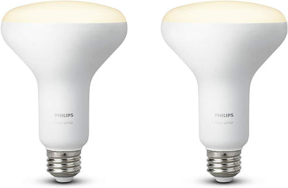 Philips Hue White 9W Equivalent 65W BR30 Base E26 LED Smart Bulb, Dimmable, Bluetooth & Zigbee Compatible, Voice Activated with Alexa, for Recessed Cans and Downlights, 2-Pack