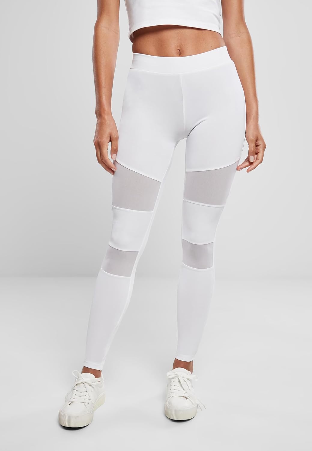 Urban Classics Women's High Waist Stretch Mesh Leggings with Regular Fit and Tapered Leg