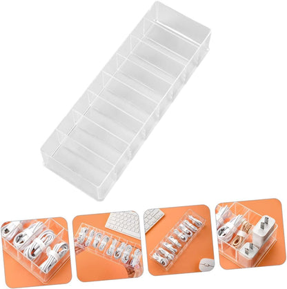 SWOOMEY 1Pc Transparent Cable Management Box Compartment Organizer for Data Cables USB Wires Chargers Desktop Storage for Neat Tidy Workspaces