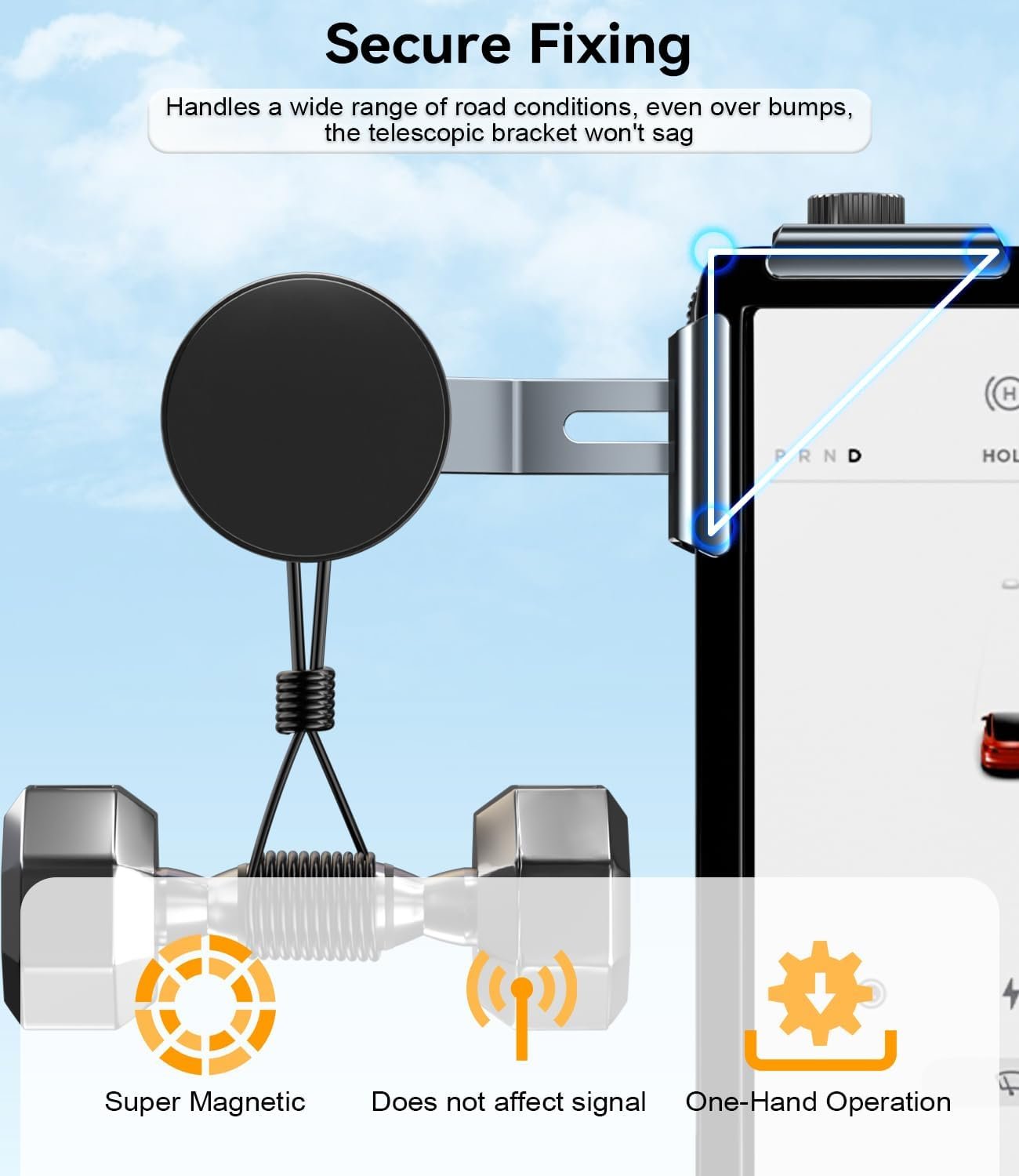 CloudValley Tesla Phone Mount [Non-Adhesive & Strongest Magnetic] Metal Car Holder for Model 3/Y/S/X/Cybertruck, Liftable Hidden Design, 360° Adjustable, Designed for MagSafe iPhone 12-16 & All Phones