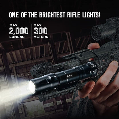 OLIGHT Odin 2000 Lumens Rechargeable Tactical Flashlight, Flashlight with Magnetic Remote Switch, Picatinny Rail Mounted Light 300 Meters Long Distance (Black)
