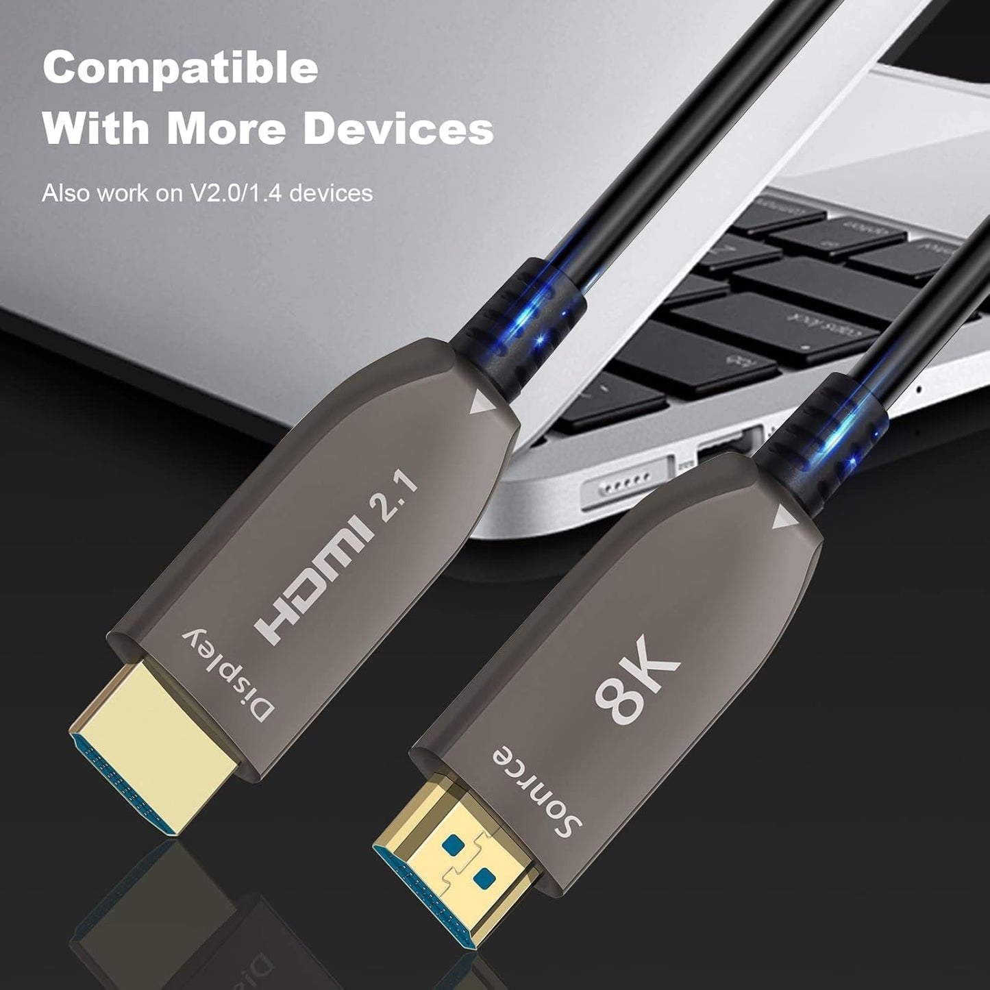 LAiDEWEiSi 8K Fiber Optic HDMI 2.1 Active Optical Cable, 48Gbps 8K60Hz/4K144Hz High-Speed HDR eARC 3D Dolby Support, Ultra HD for Home Theater, VR, Gaming, Streaming, PS5, Xbox, 4K/8K TVs (6ft/2m)