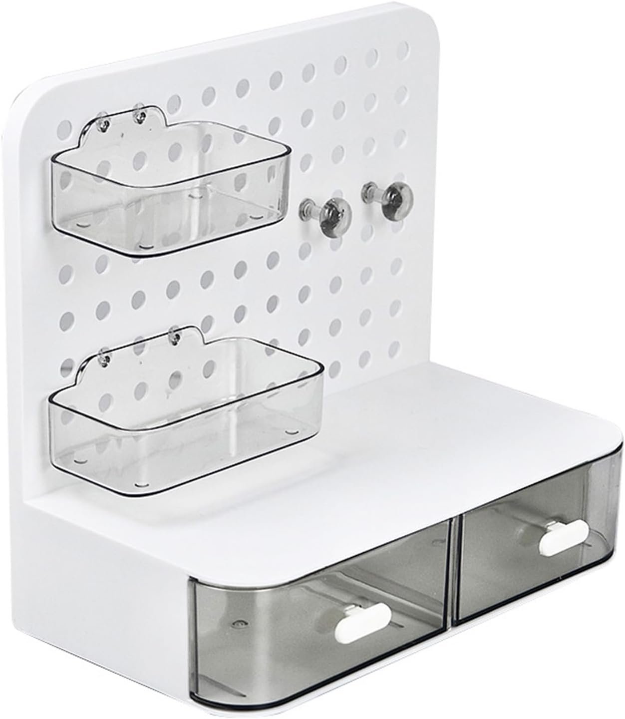 Pegboard Desktop Organizer Plastic Storage with Drawers for Stationery Headbands Workspace Organization (White)