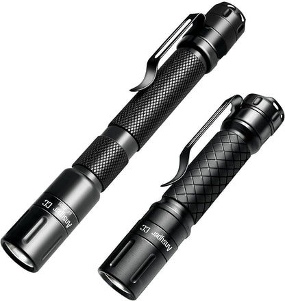 Mini Flashlight Small Flashlights LED Powerful High Lumens Tactical Pen Light with Clip,3 Modes Slim Portable Pocket Compact Torch for Emergency Inspection AAA Battery Water-Resistant (3.4 & 5.2 inch)
