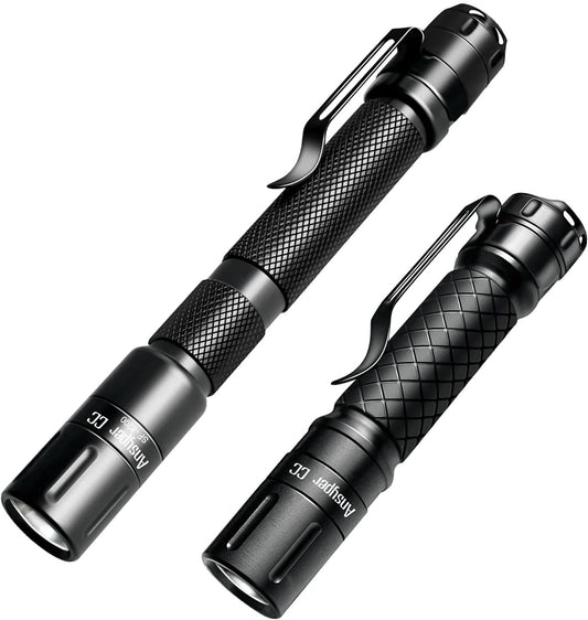 Mini Flashlight Small Flashlights LED Powerful High Lumens Tactical Pen Light with Clip,3 Modes Slim Portable Pocket Compact Torch for Emergency Inspection AAA Battery Water-Resistant (3.4 & 5.2 inch)